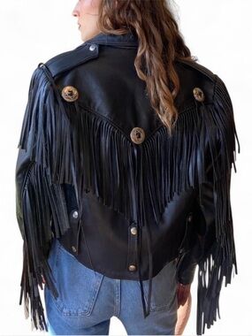 DUR O JAC by SCHOTT NYC Black Leather Fringe Motorcycle Jacket Size 34